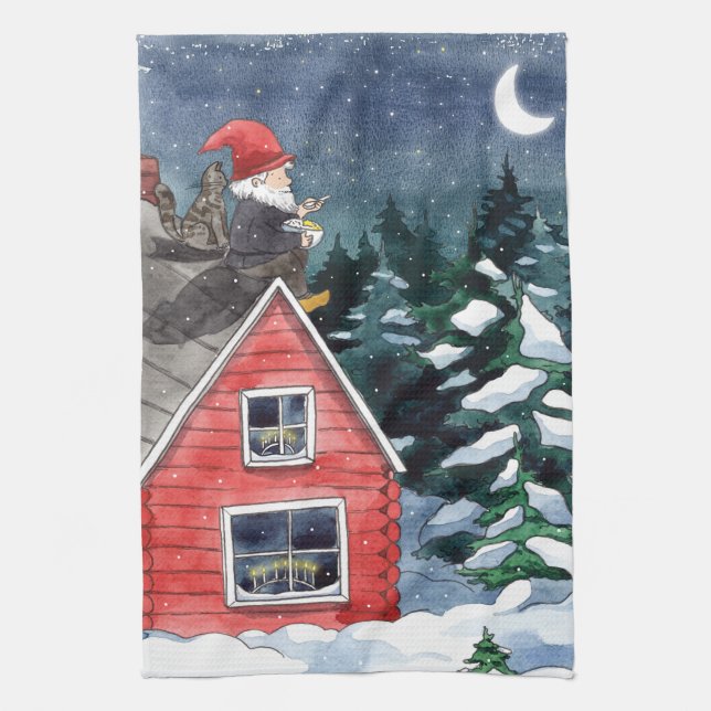 Paño De Cocina Navidades de tomates escandinavos Gnome Watercolor (Vertical)