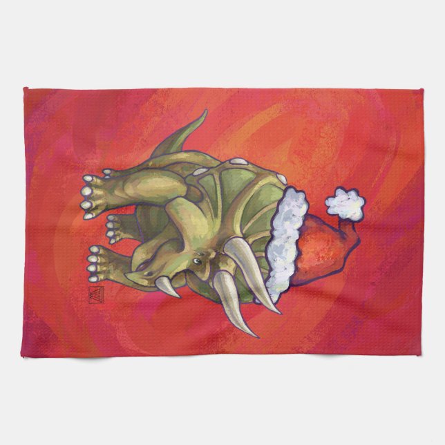 Paño De Cocina Navidades De Triceratops En Rojo (Horizontal)