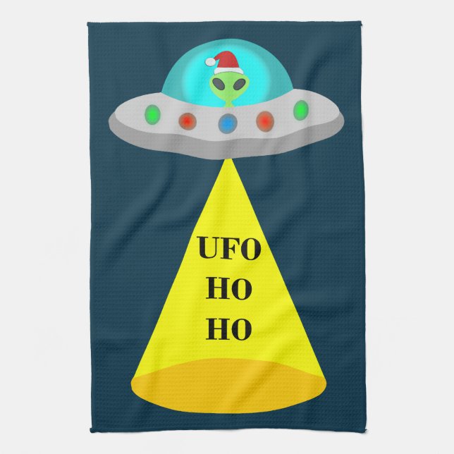 Paño De Cocina Navidades de UFO Ho Ho Alien volador (Vertical)