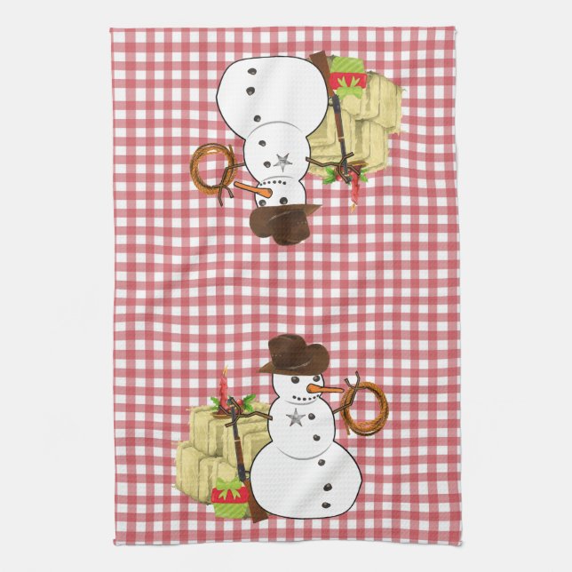 Paño De Cocina Navidades de vacaciones Cowboy Occidental Snowman (Vertical)