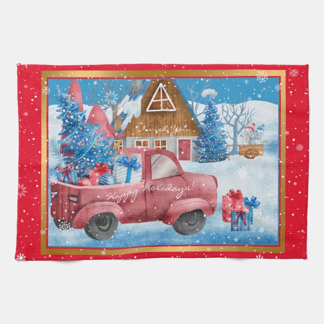 Paño De Cocina Navidades de vacaciones rojas Personalizar de cami (Horizontal)