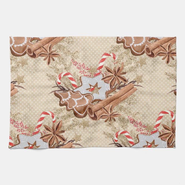 Paño De Cocina Navidades de Watercolor Gingerbread Cookies (Horizontal)