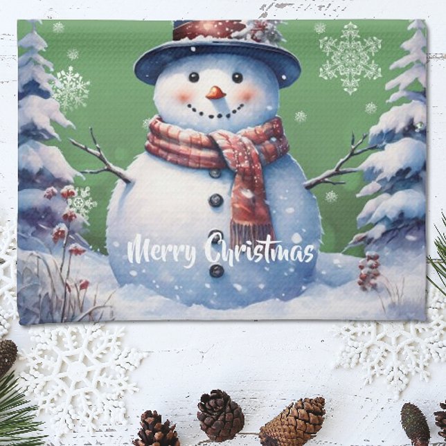 Paño De Cocina Navidades de Winter Forest Snowman | Green (Green Winter Forest Snowman Christmas Kitchen Towel)