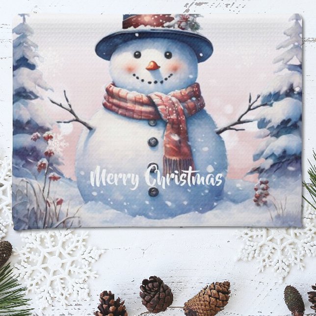 Paño De Cocina Navidades de Winter Forest Snowman | Rosa (Pink Winter Forest Snowman Christmas Kitchen Towel)
