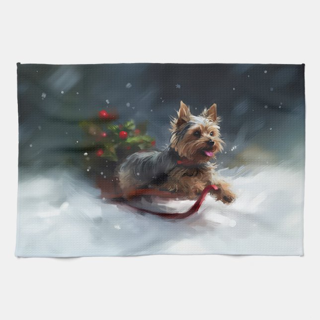 Paño De Cocina Navidades de Yorkshire Terrier en invierno (Horizontal)