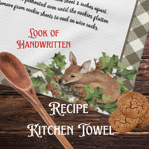 Paño De Cocina Navidades Deer Holy Recipe Keepsake Beige Plaid