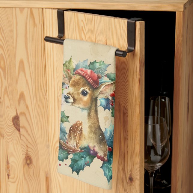 Paño De Cocina Navidades Deer Winter Watercolor Fun Animal (Pliegue de tercios)