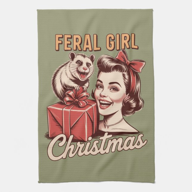 Paño De Cocina Navidades del Chica Feral Opossum Xmas Trashy Retr (Vertical)