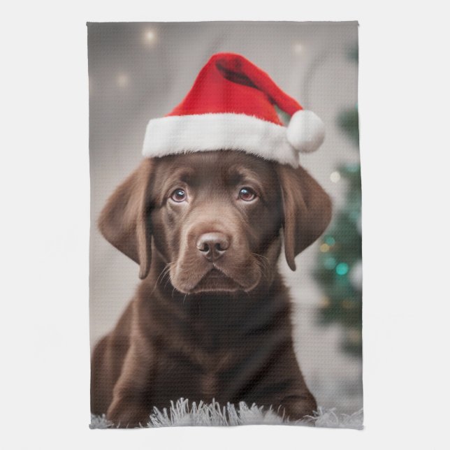 Paño De Cocina Navidades del chocolate Labrador (Vertical)