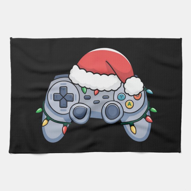 Paño De Cocina Navidades del controlador de videojuegos Santa Hat (Horizontal)