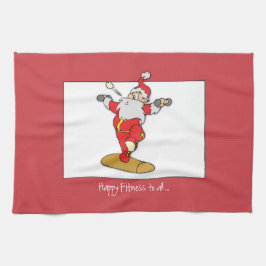 Paño De Cocina Navidades del ejercicio de fitness feliz con Santa