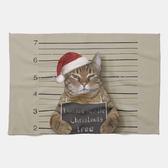 Paño De Cocina Navidades del gato Mugshot (Horizontal)