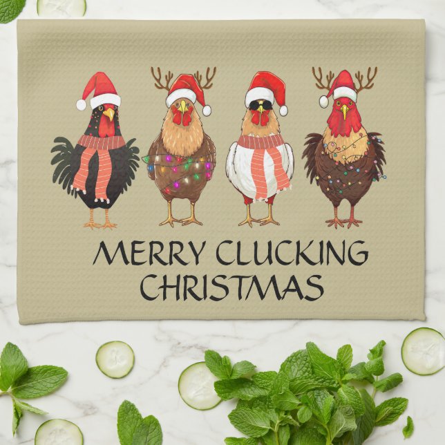 Paño De Cocina Navidades del Merry Clucking - Four Santa Chickens (Doblado)