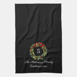 Paño De Cocina Navidades del Monograma Classic Holly Wreath Perso