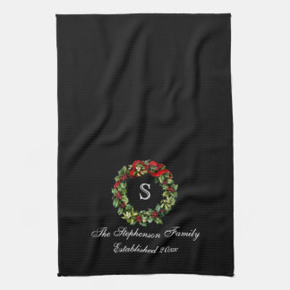 Paño De Cocina Navidades del Monograma Classic Holly Wreath Perso