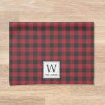 Paño De Cocina Navidades del Monograma de Verificación Rusa de Bú<br><div class="desc">Toalla de mano de cocina en monograma diseñada por personalizados para la temporada de vacaciones,  con diseño moderno estilo casa de campo negro y rojo de búfalo con nombre inicial y familiar personalizado.</div>