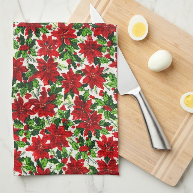 Paño De Cocina Navidades del patrón de Poinsettia (Doblado Cuarto)