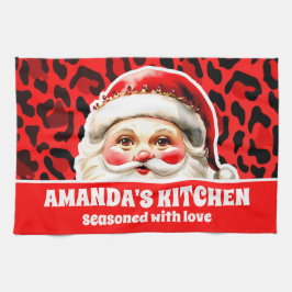 Paño De Cocina Navidades del Retro Santa Claus del Leopardo Rojo