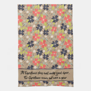 Paño De Cocina Navidades dibujados a mano Poinsettia Marina Blanc