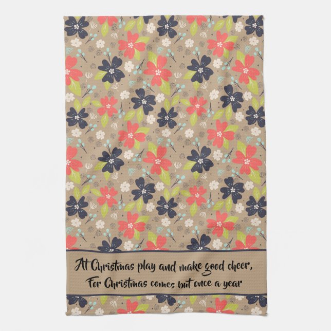 Paño De Cocina Navidades dibujados a mano Poinsettia Marina Blanc (Vertical)