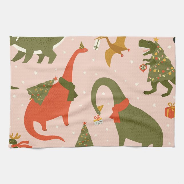Paño De Cocina Navidades Dino Fiesta: Tree Rex (Horizontal)