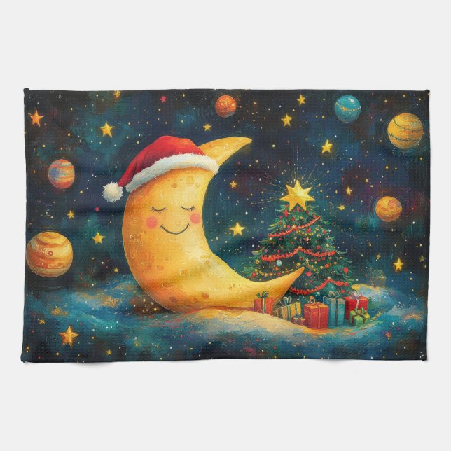 Paño De Cocina Navidades divertidos celebran la galaxia lunar (Horizontal)