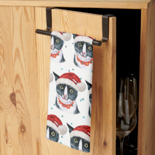 Paño De Cocina Navidades divertidos color de agua negro y blanco 