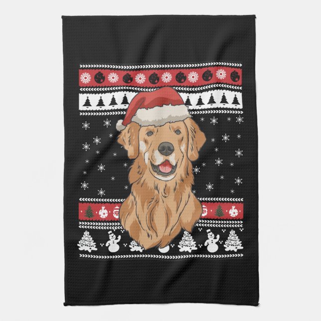 Paño De Cocina Navidades divertidos de Golden Retriever (Vertical)