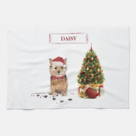 Paño De Cocina Navidades divertidos de Norfolk Terrier con árbol
