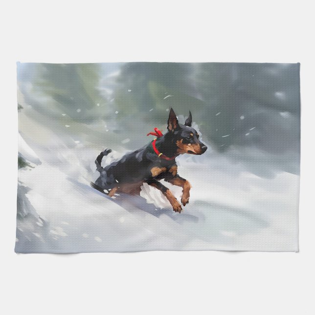 Paño De Cocina Navidades Doberman Pinscher en invierno (Horizontal)