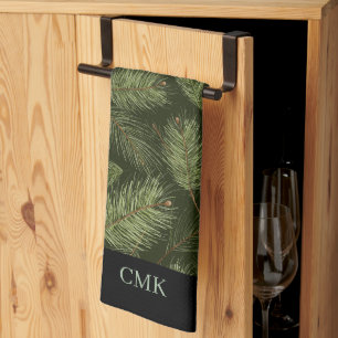 Paño De Cocina Navidades elegantes se ramifican en negro con mono