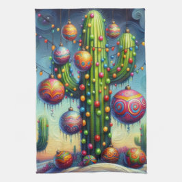 Paño De Cocina Navidades en el desierto Saguaro Cactus al suroest