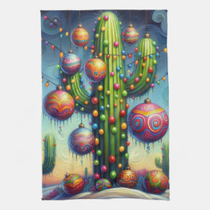 Paño De Cocina Navidades en el desierto Saguaro Cactus al suroest