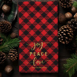 Paño De Cocina Navidades en Monograma de Buffalo Plaid Joy Peace<br><div class="desc">Buffalo Plaid Joy Peace Love Monograma Navidades decoración toalla de mano</div>