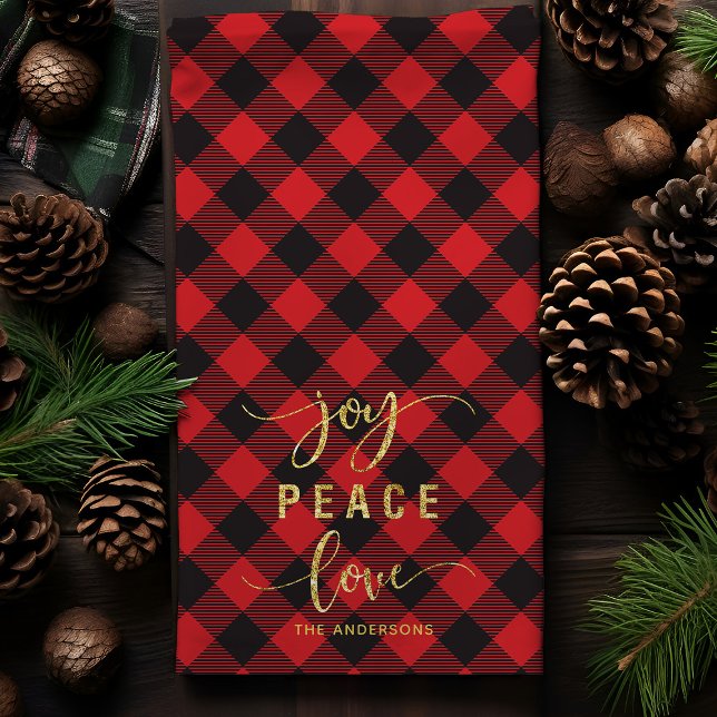 Paño De Cocina Navidades en Monograma de Buffalo Plaid Joy Peace  (Subido por el creador)