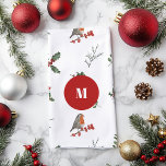 Paño De Cocina Navidades estilo Robin inglés de acuarela<br><div class="desc">Este pequeño bonito rojizo Robin inglés está encantado de desearle una feliz temporada de vacaciones. Utilícelo para la decoración de sus vacaciones.</div>