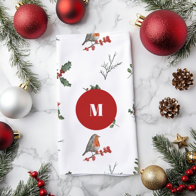 Paño De Cocina Navidades estilo Robin inglés de acuarela (Subido por el creador)