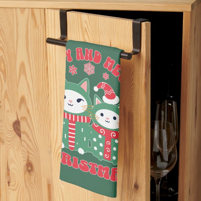 Paño De Cocina Navidades felices y débiles gatos 1 (Pliegue de tercios)