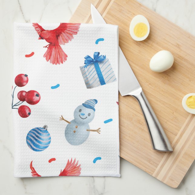 Paño De Cocina Navidades festivos Ornamentos de cardenales rojos  (Doblado Cuarto)