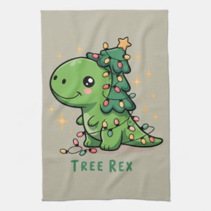Paño De Cocina Navidades Fiesta de luz de dinosaurios Rex árbol d