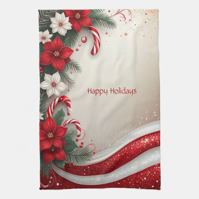 Paño De Cocina Navidades Floral Candy Canes Holiday Kitchen Toall (Vertical)