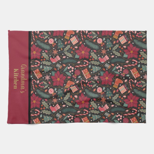 Paño De Cocina Navidades florales y adornos (Horizontal)