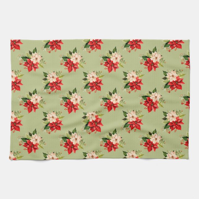 Paño De Cocina Navidades Flores de Poinsettia en el feriado botán (Horizontal)