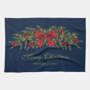 Paño De Cocina Navidades Garland Con Bow Rojo Y Balbuceos
