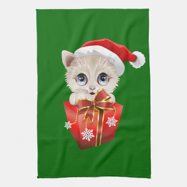 Paño De Cocina Navidades gatitos Santa con regalo (Vertical)