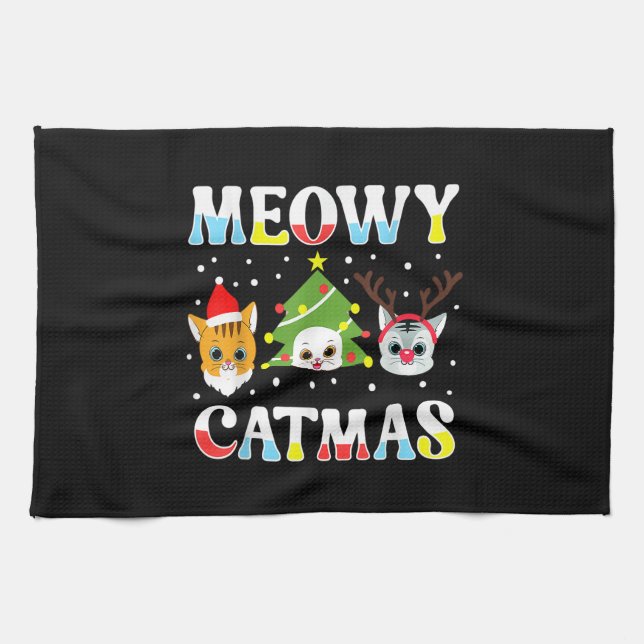 Paño De Cocina Navidades Gato Gracioso Navidad Gatos Cats Meowy C (Horizontal)
