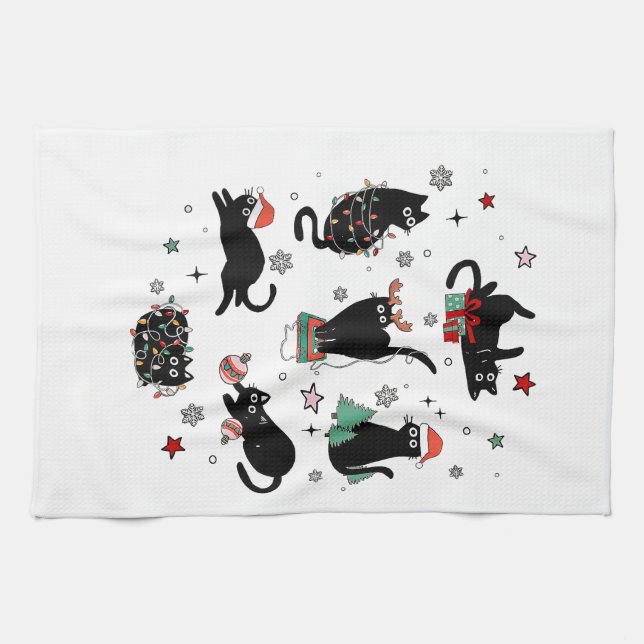 Paño De Cocina Navidades Gatos Negros (Horizontal)