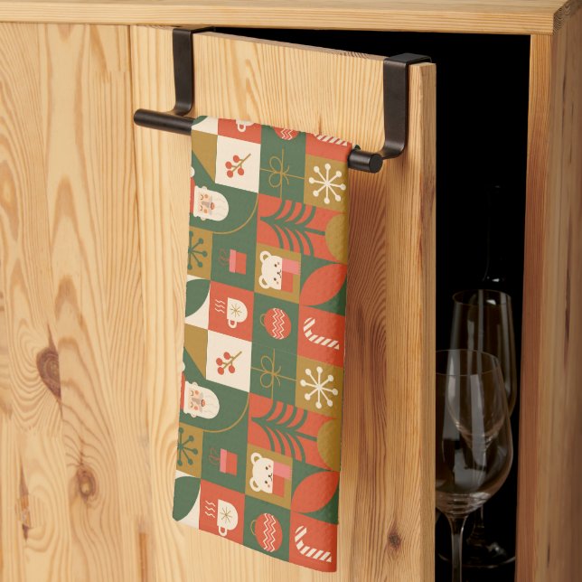 Paño De Cocina Navidades geométricos Patrón de oso Santa sin sold (Pliegue de tercios)