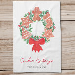 Paño De Cocina Navidades Gingerbread Holiday Cookie Exchange<br><div class="desc">¿Está planeando un intercambio de cookies? Esta linda toalla de cocina está decorada con una corona de galletas festivas de acuarela y una tipografía de escritura moderna. Personalizable fácil. Hay invitaciones y suministros de fiesta coincidentes en esta colección. Acuarela original © Michele Davies.</div>