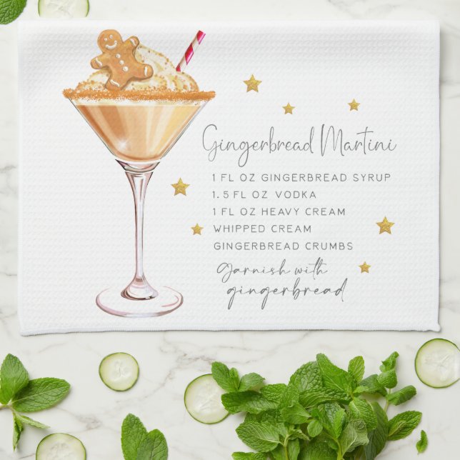 Paño De Cocina Navidades Gingerbread Martini Receta Acuarela (Doblado)